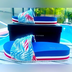 Tommy Hilfiger Women's Bleci Red/Wht./Blue Footbed Sandals Size 9.5